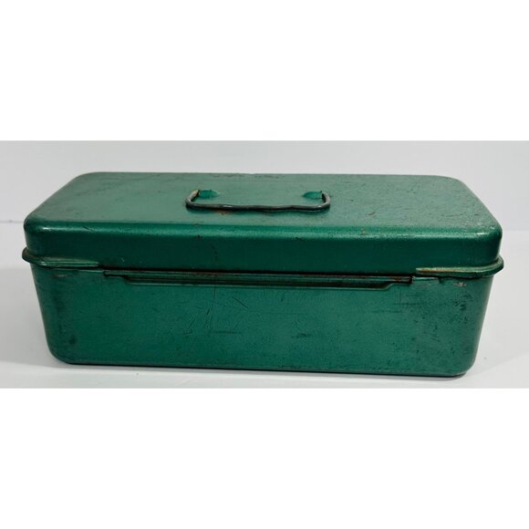 Vintage Green Metal Lockable Storage Tool Lunch Tackle Box Handle Industrial Rus - Picture 6 of 10